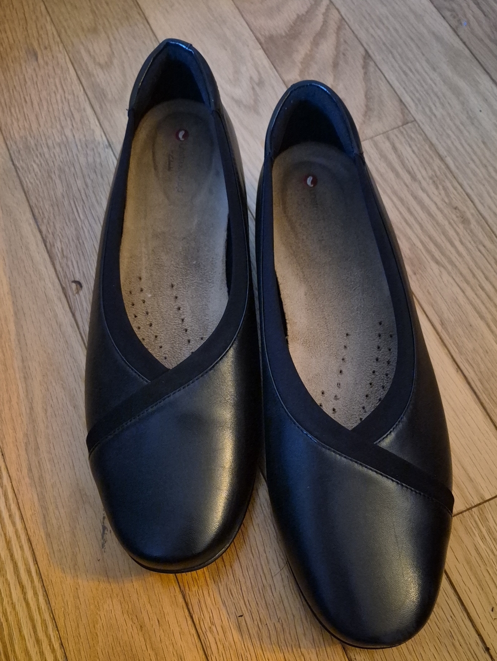 Clarks Unstructured Un Darcey Ease Black Leather Ballet Flats Wide Size 10W